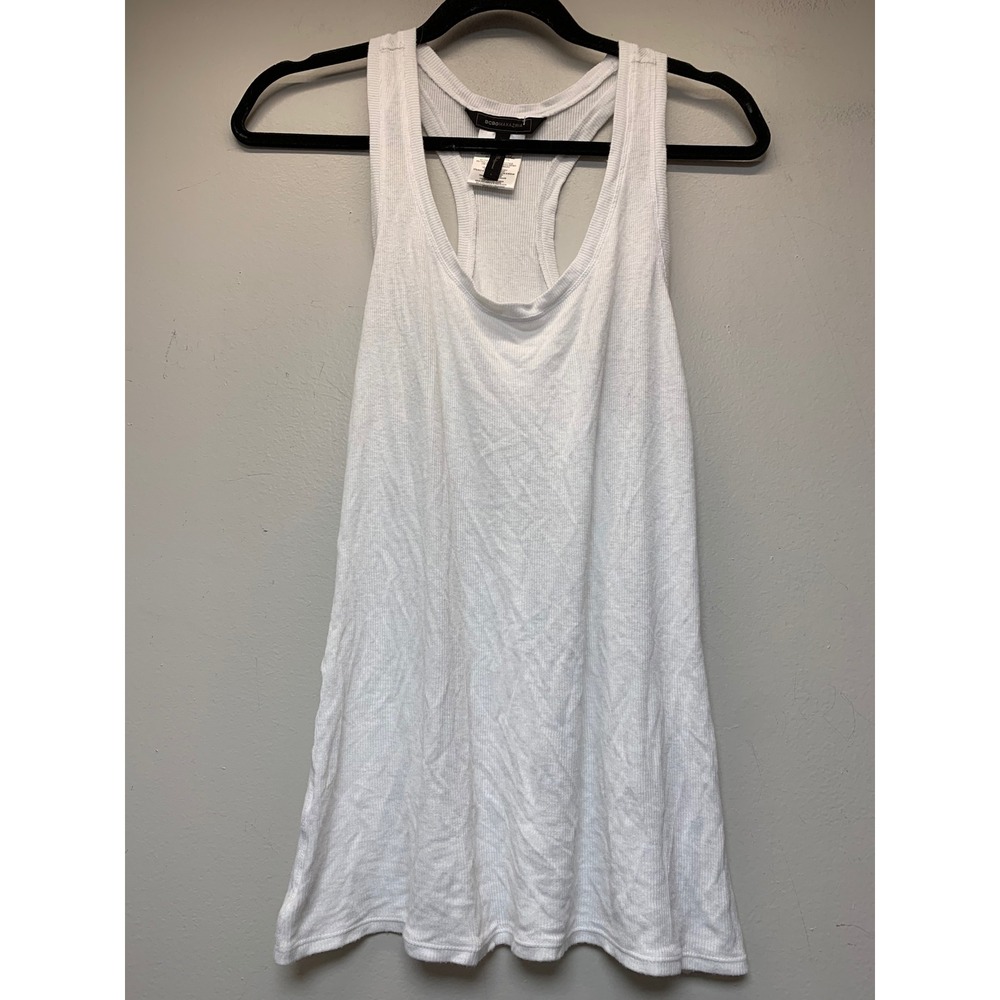 BCBGMAXAZRIA Tank Top Womens Large White Excellent Ribbed Racerback Lyocell